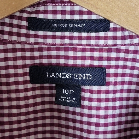Lands' End | Petite Burgundy Gingham Check Collared Popover Shirt Size 10P - Picture 3 of 4